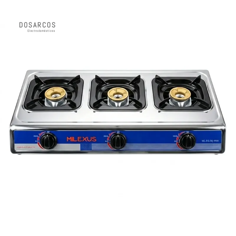 COCINA DE GAS 3 HORNILLAS MILEXUS ACERO INOXIDABLE (VPT)