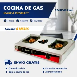 COCINA DE GAS DESMATT 3 HORNILLAS ACERO INOXIDABLE (FAD)