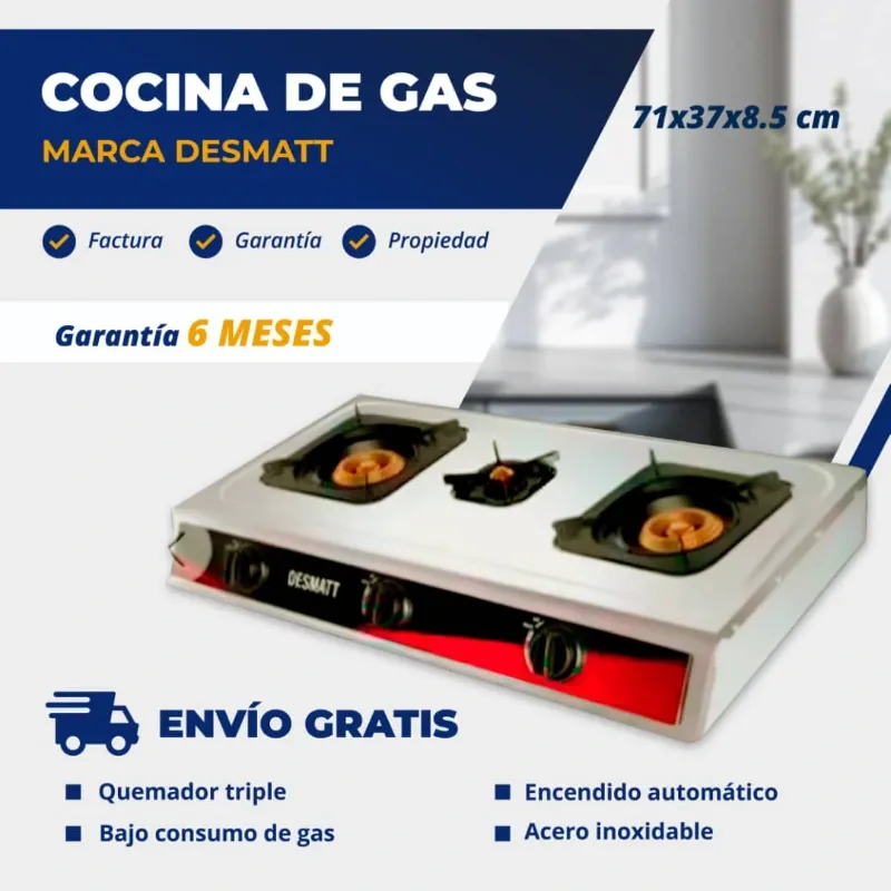 COCINA DE GAS DESMATT 3 HORNILLAS ACERO INOXIDABLE (FAD)