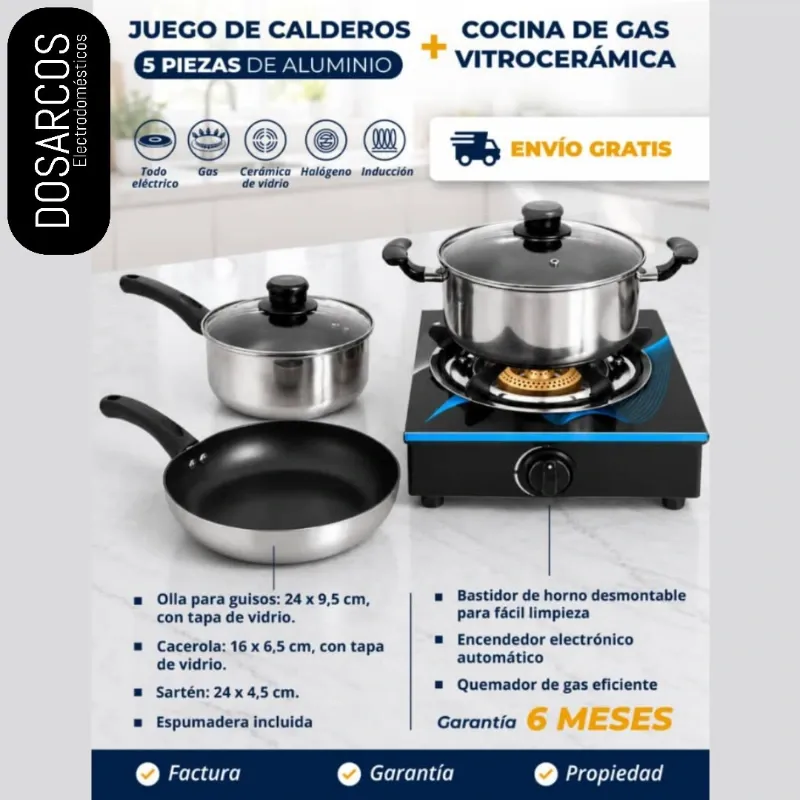 COCINA DE GAS + JUEGO DE CALDEROS (FAD)