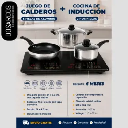 COCINA DE INDUCCIÓN DOBLE + JUEGO DE CALDEROS (FAD)