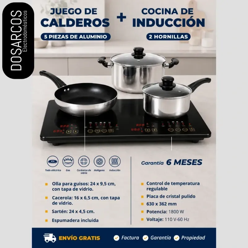 COCINA DE INDUCCIÓN DOBLE + JUEGO DE CALDEROS (FAD)