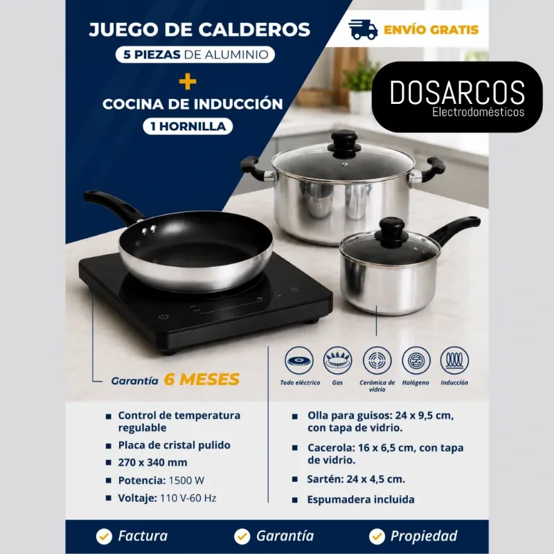 COCINA DE INDUCCIÓN + JUEGO DE CALDEROS (FAD)