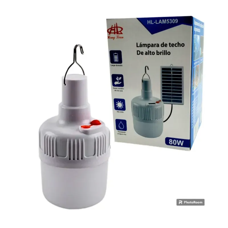 LÁMPARA RECARGABLE PORTÁTIL 80W + PANEL SOLAR
