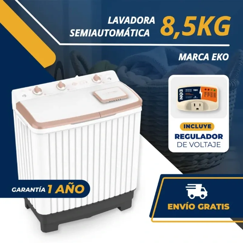 LAVADORA 8.5 KG SEMIAUTOMÁTICA EKO + PROTECTOR DE VOLTAJE (FAD)