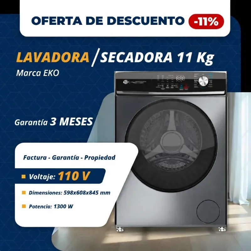 LAVADORA SECADORA AL VAPOR 11 KG EKO (LHZ)