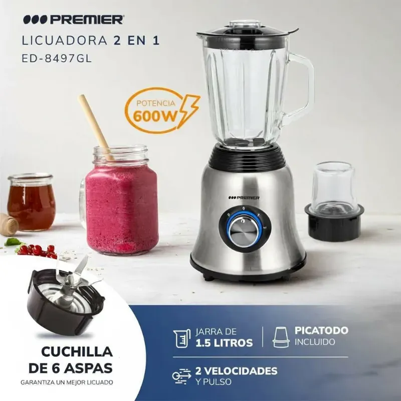 LICUADORA PREMIER VASO DE CRISTAL 1.5L + PICADOR (LHZ)