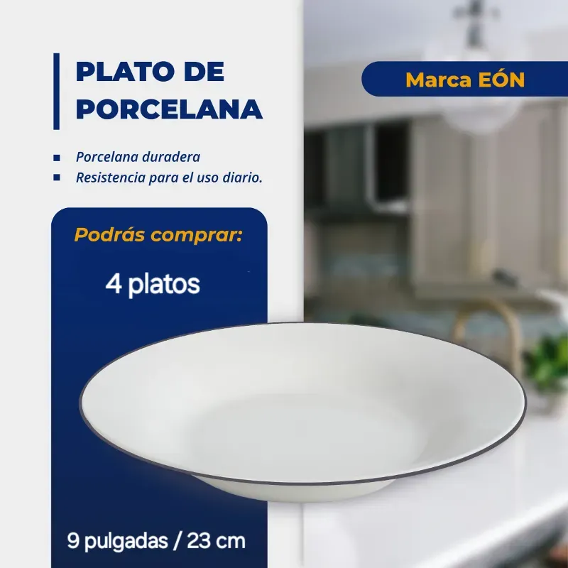 SET DE 4 PLATOS DE PORCELANA CON LÍNEA (FAD)