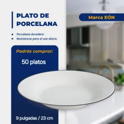 SET DE 50 PLATOS DE PORCELANA CON LÍNEA (FAD)
