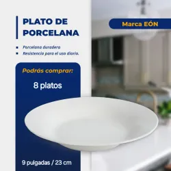 SET DE 8 PLATOS DE PORCELANA BLANCOS (FAD)