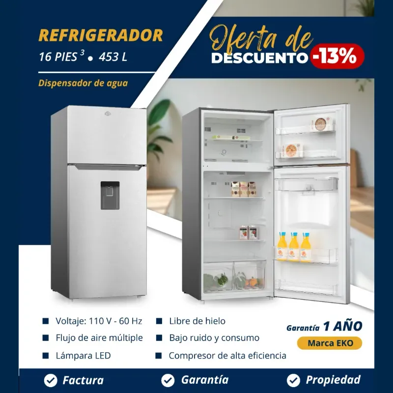 REFRIGERADOR 16 PIES CONGELACIÓN SECA CON DISPENSADOR EKO (FAD)