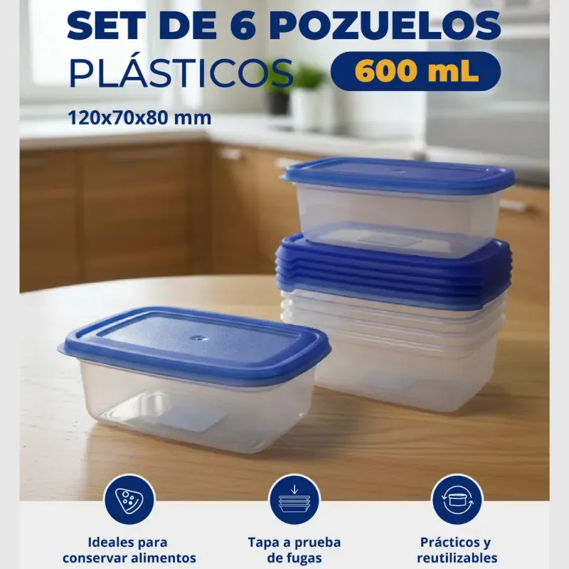 SET DE 6 POZUELOS PLÁSTICOS 600 ML (FAD)