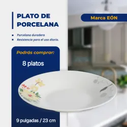 SET DE 8 PLATOS DE PORCELANA FLOREADOS (FAD)