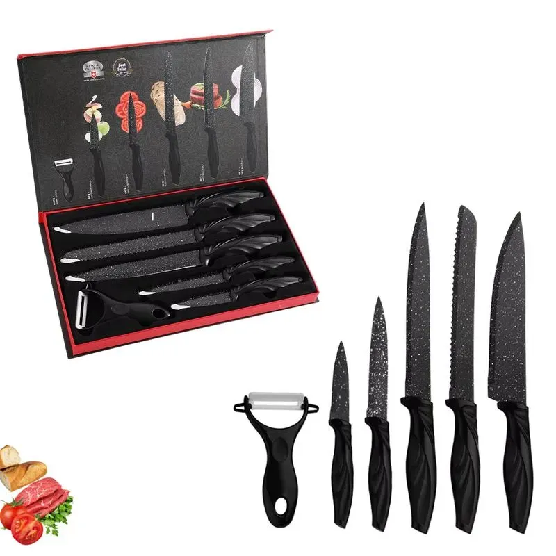 SET DE CUCHILLOS NEGROS 6 PIEZAS MANGO PLÁSTICO