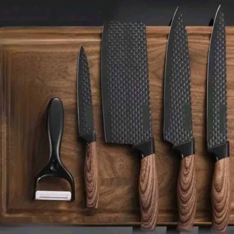 SET DE CUCHILLOS NEGROS 5 PIEZAS MANGO PLÁSTICO
