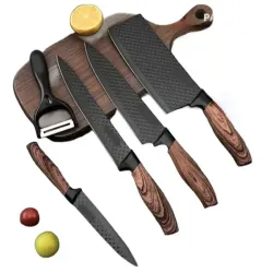 SET DE CUCHILLOS NEGROS 5 PIEZAS MANGO PLÁSTICO