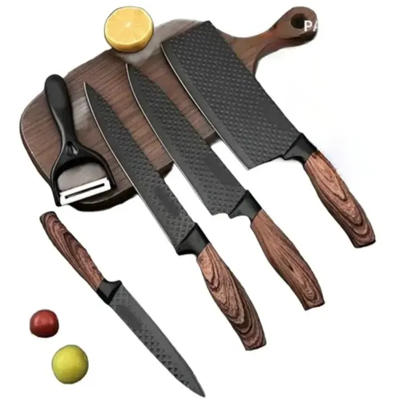 SET DE CUCHILLOS NEGROS 5 PIEZAS MANGO PLÁSTICO