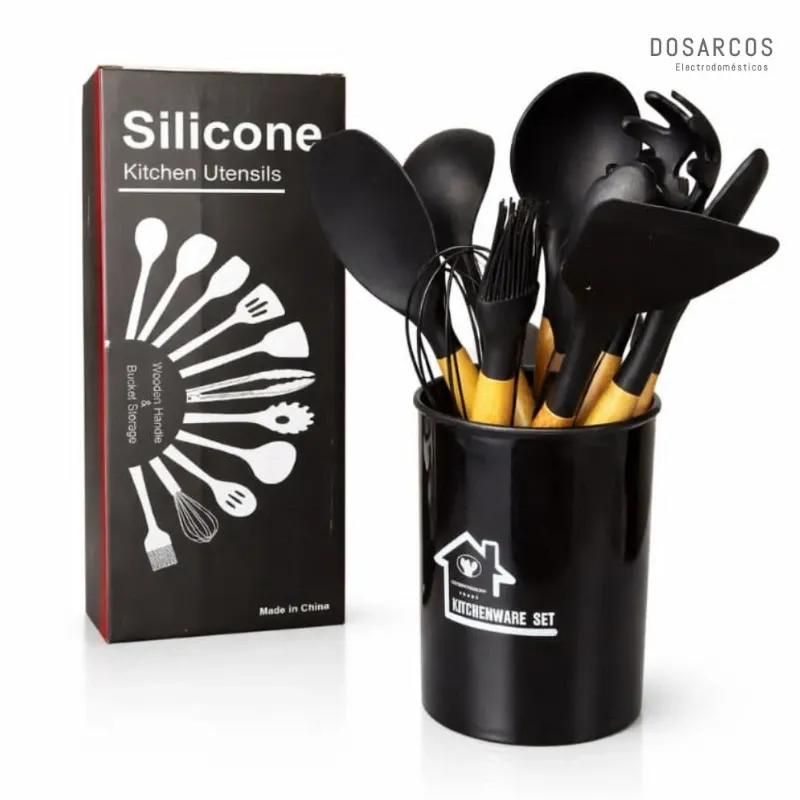 SET DE UTENSILIOS DE COCINA 12 PIEZAS NEGROS (VPT)