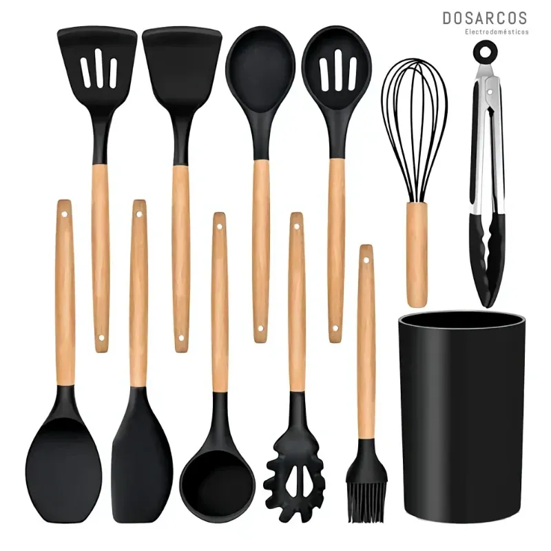 SET DE UTENSILIOS DE COCINA 12 PIEZAS NEGROS (VPT)