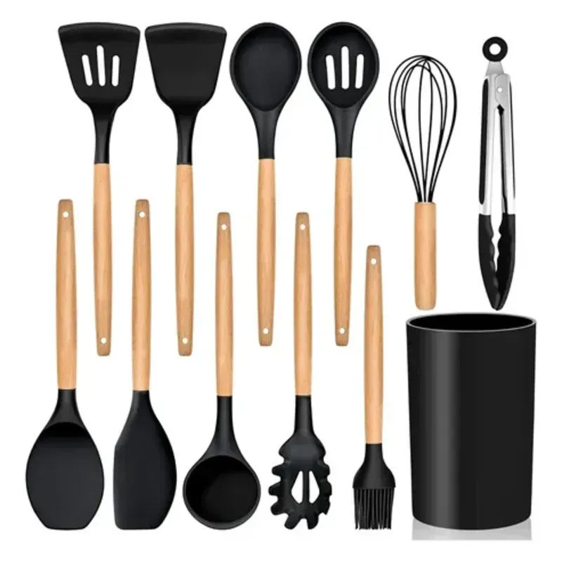 SET DE UTENSILIOS DE COCINA 12 PIEZAS NEGROS (VPT)