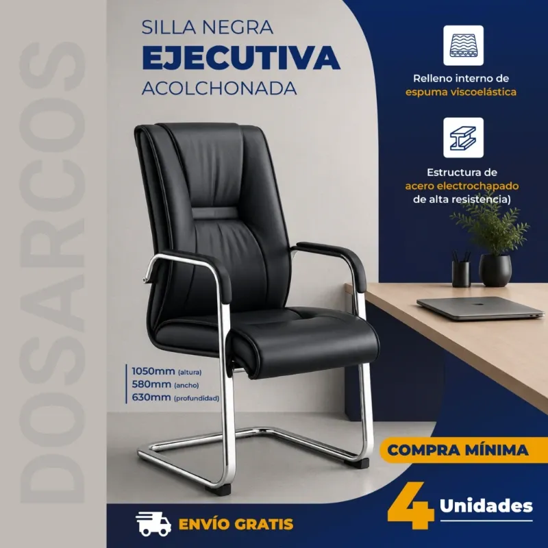 SILLA EJECUTIVA ACOLCHADA NEGRA (FAD)