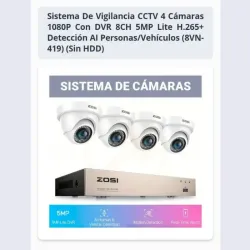 SISTEMA 4 CÁMARAS DE SEGURIDAD DOMO 1080P FHD ZOSI (GyS)