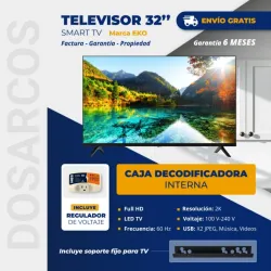 SMART TV EKO 32" HÍBRIDO (CAJITA INTERNA) + SOPORTE FIJO + PROTECTOR DE VOLTAJE (FAD)