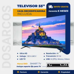 SMART TV EKO 55" HÍBRIDO (CAJITA INTERNA) + SOPORTE FIJO (FAD)