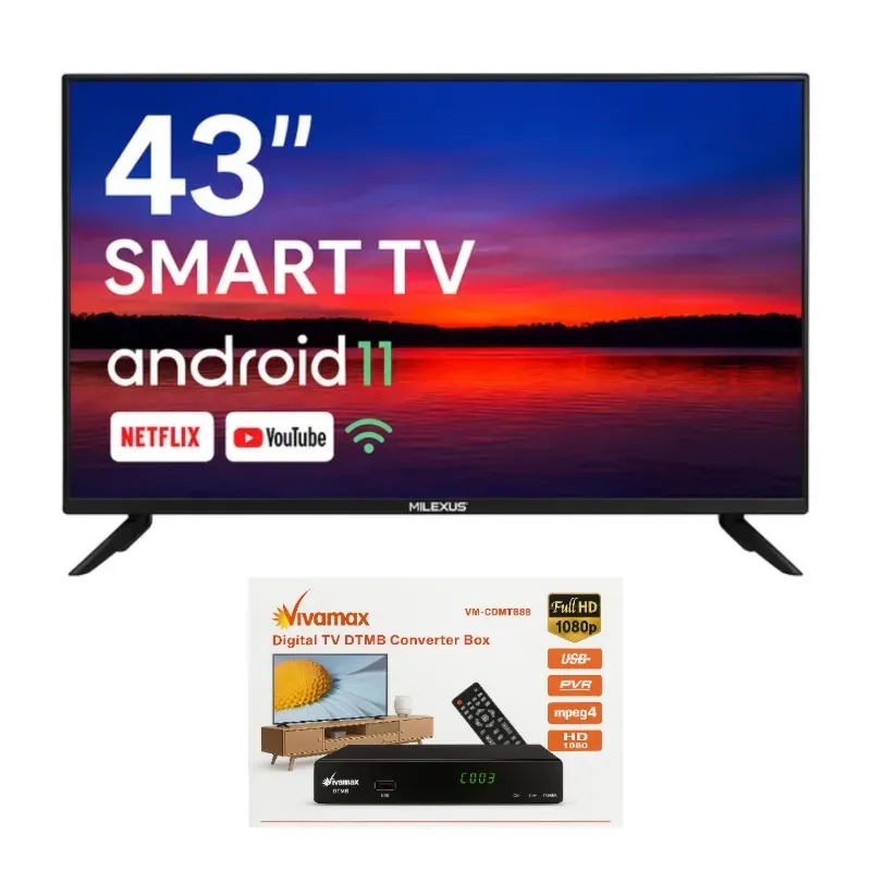 SMART TV MILEXUS 43" + CAJA DECODIFICADORA 