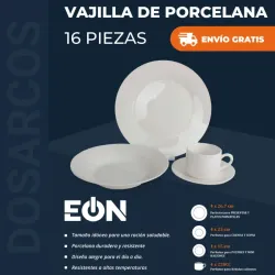 VAJILLA DE PORCELANA 16 PIEZAS BLANCAS (FAD)