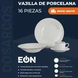 VAJILLA DE PORCELANA 16 PIEZAS CON LÍNEA (FAD)