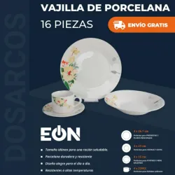 VAJILLA DE PORCELANA 16 PIEZAS FLOREADAS (FAD)