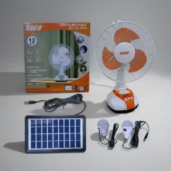 VENTILADOR RECARGABLE DE MESA 12" SACO + PANEL SOLAR (LHZ)