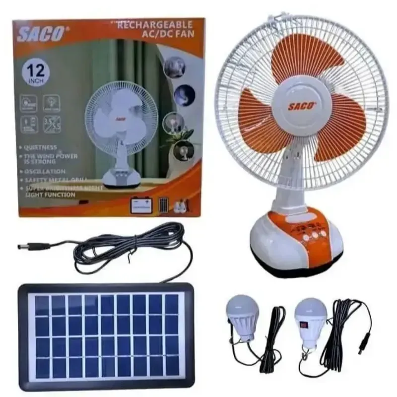 VENTILADOR RECARGABLE DE MESA SACO 12" + PANEL SOLAR