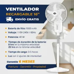 VENTILADOR RECARGABLE DE PEDESTAL 16" EKO - BLANCO (FAD)