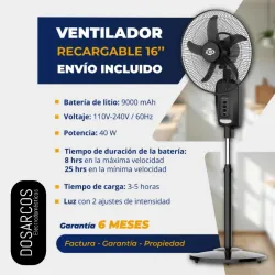 VENTILADOR RECARGABLE DE PEDESTAL 16" EKO - NEGRO (FAD)