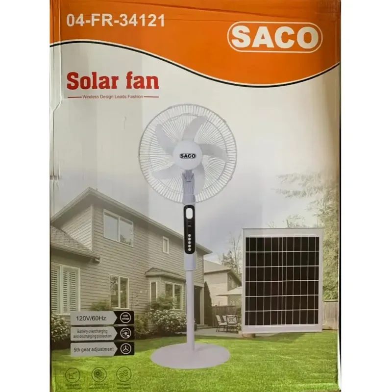 VENTILADOR RECARGABLE DE PEDESTAL SACO 16" + PANEL SOLAR