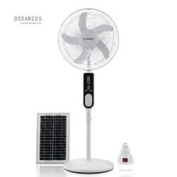 VENTILADOR RECARGABLE DE PEDESTAL STAVEL 16" + PANEL SOLAR + BOMBILLOS (VPT)