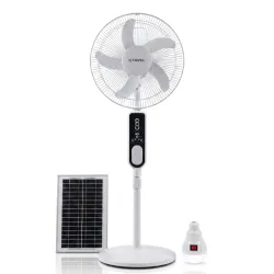 VENTILADOR RECARGABLE DE PEDESTAL STAVEL 16" + PANEL SOLAR + BOMBILLOS (ANG)