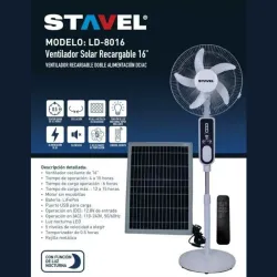VENTILADOR RECARGABLE DE PEDESTAL STAVEL 16" + PANEL SOLAR + BOMBILLOS (ANG)