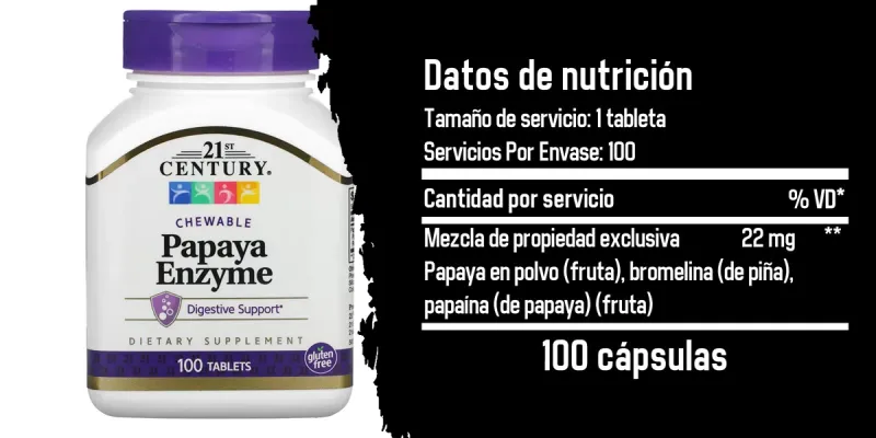 21st Century, Enzimas de papaya masticables, 100 comprimidos 