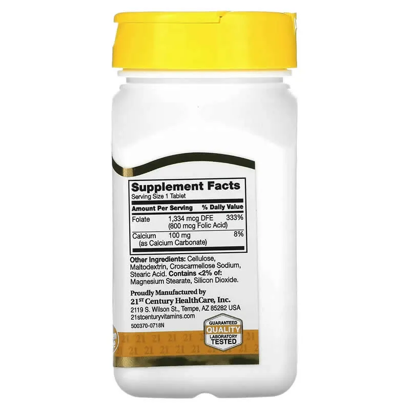 21st Century, Tabletas de ácido fólico de 800 mcg, 180 unidades