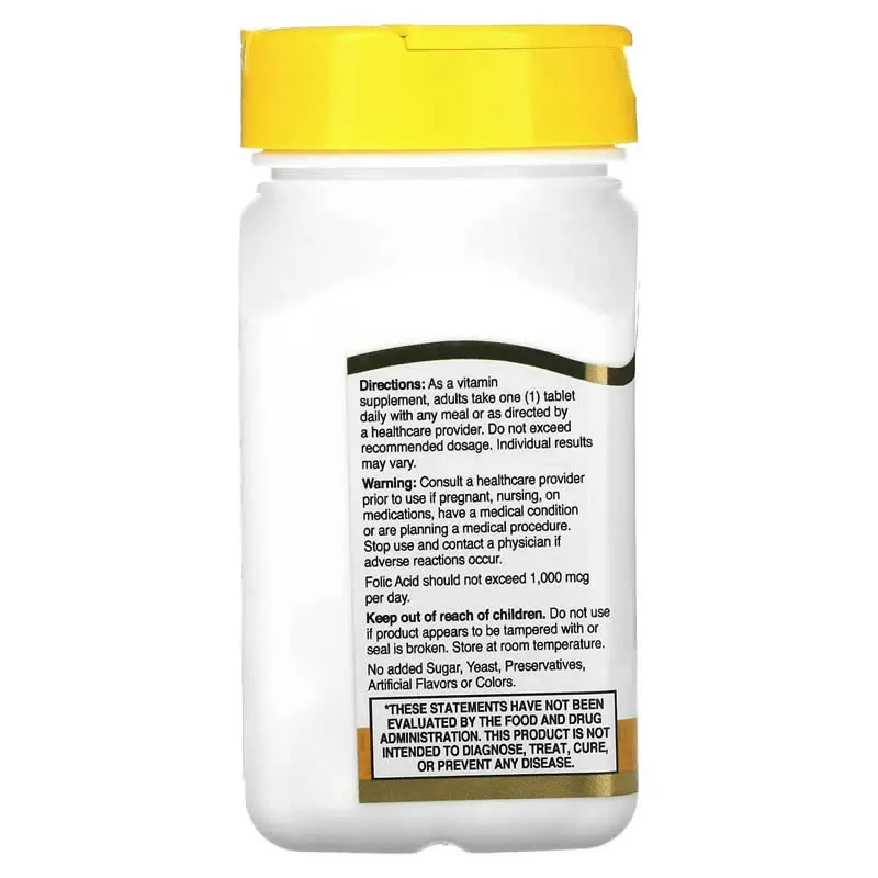 21st Century, Tabletas de ácido fólico de 800 mcg, 180 unidades