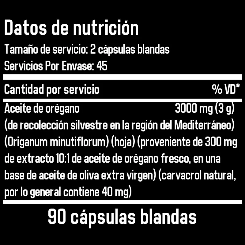 Aceite de orégano (1500 mg por cápsula blanda)