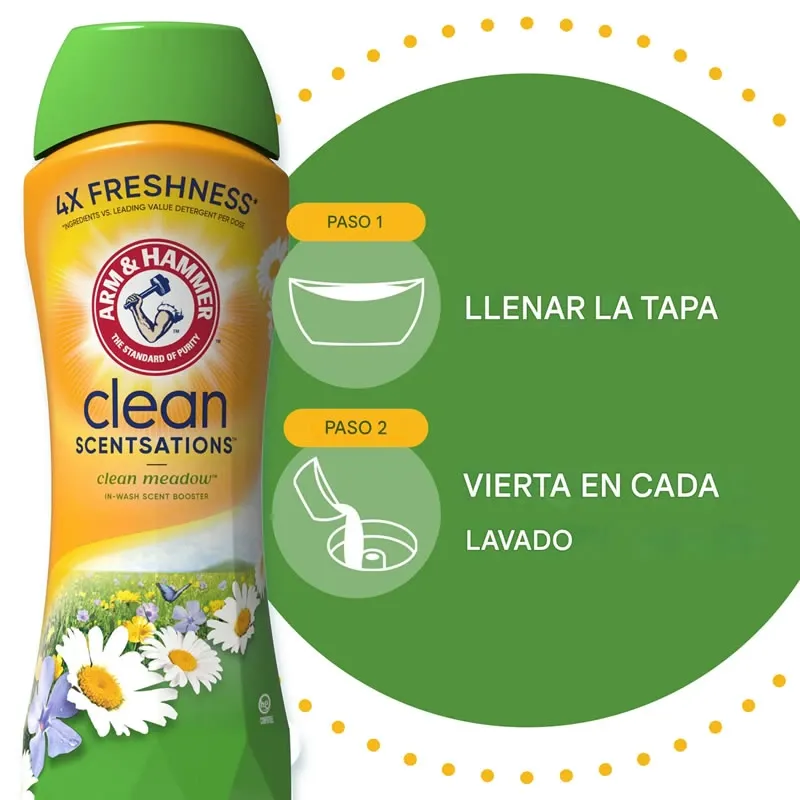 ARM & HAMMER Clean Scentsations Potenciador de Aroma para Lavado, Potenciador de Aroma para Lavandería, Aroma Limpio para Pradera, 24 Oz