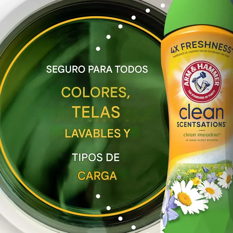 ARM & HAMMER Clean Scentsations Potenciador de Aroma para Lavado, Potenciador de Aroma para Lavandería, Aroma Limpio para Pradera, 24 Oz