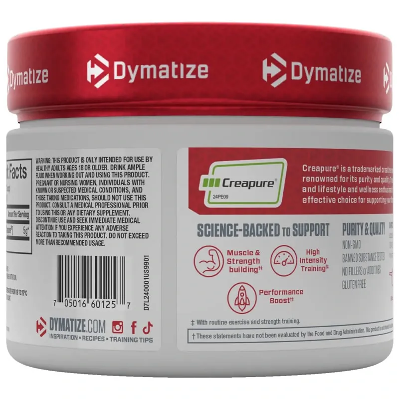 Dymatize Monohidrato de creatina con Creapure®, 100% en polvo, 60 porciones (10.58 oz), creatina para mujeres y hombres