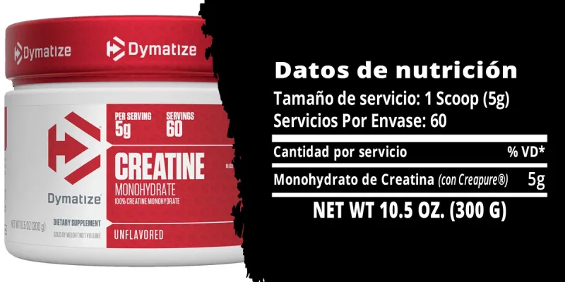 Dymatize Monohidrato de creatina con Creapure®, 100% en polvo, 60 porciones (10.58 oz), creatina para mujeres y hombres