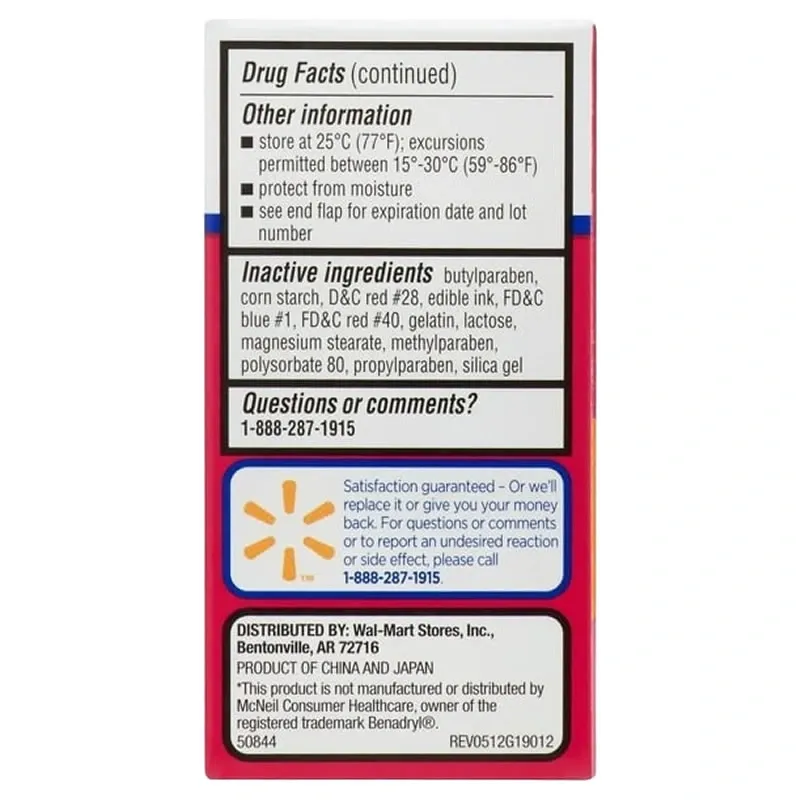 Equate Cápsulas Antihistamínicas de 25 Mg de Difenhidramina para Aliviar la Alergia, 100 Unidades