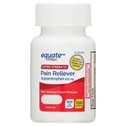 Equate Cápsulas de Acetaminofén Analgésico Extra Fuerte, 500 Mg, Analgésico/reductor de Fiebre, 100 Unidades